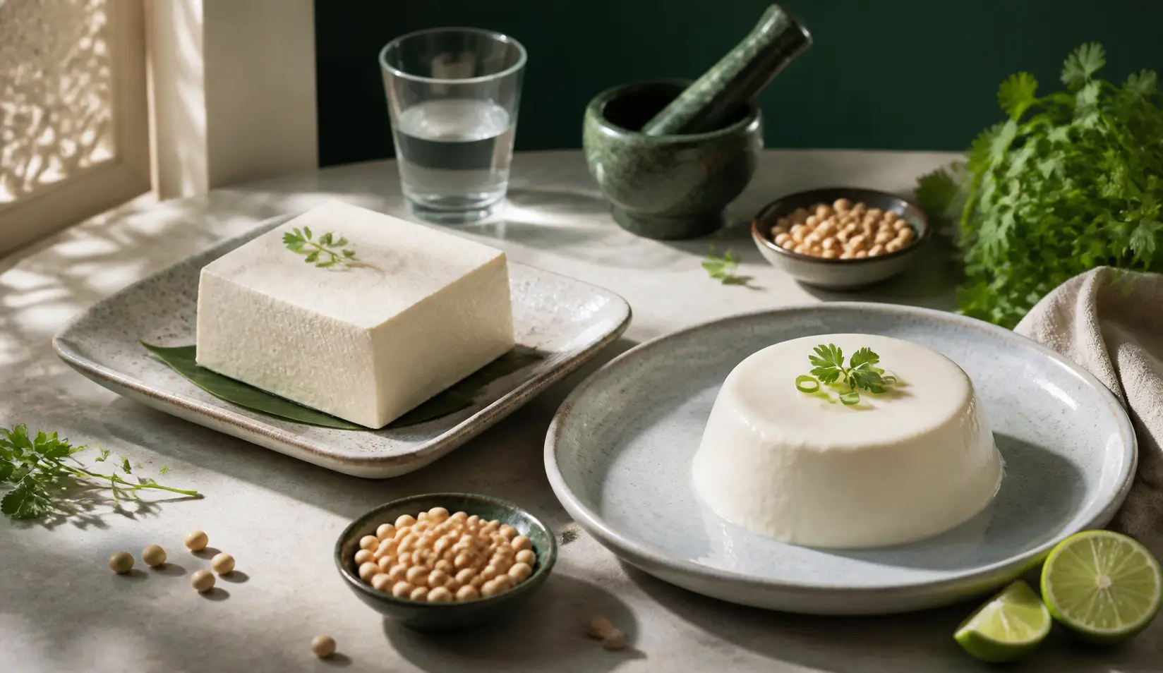 Plain tofu and masala tofu dishes presented together